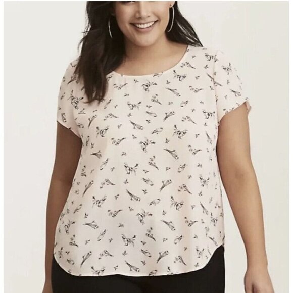 Torrid Georgette Bow Back Pink Allover Bird Print Blouse Top Sz 2X - Picture 1 of 6